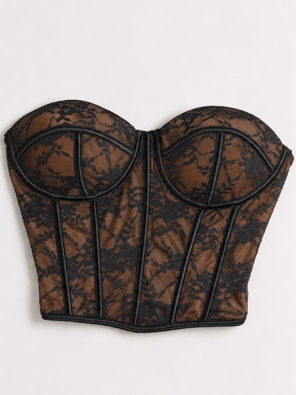 SHEIN Black Lace Overlay Strapless Bustier over Brown